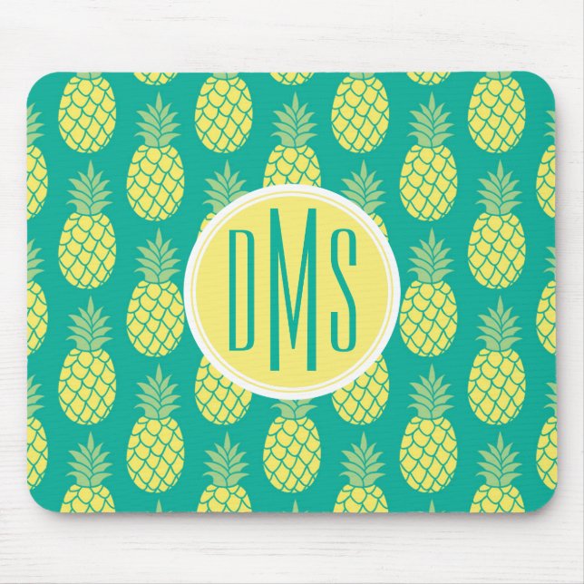 Tapis De Souris Monogramme en pastel des ananas | (Devant)