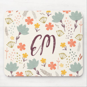 Tapis De Souris Monogramme et citation Fleurs de saumons de souris