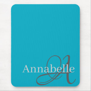 Tapis De Souris Monogramme et nom bleu clair simple et élégant