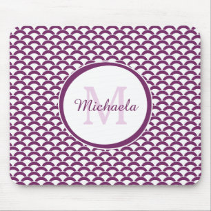 Tapis De Souris Monogramme et nom des pétoncles violets et blancs 