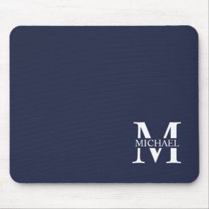 Tapis De Souris Monogramme et nom personnalisés bleu marine