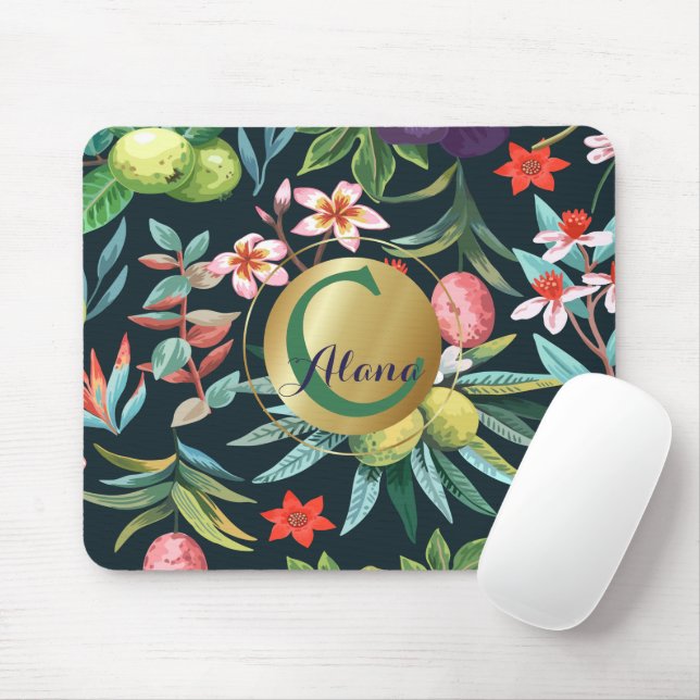 Tapis De Souris Monogramme exotique tropical du paradis floral (Avec souris)