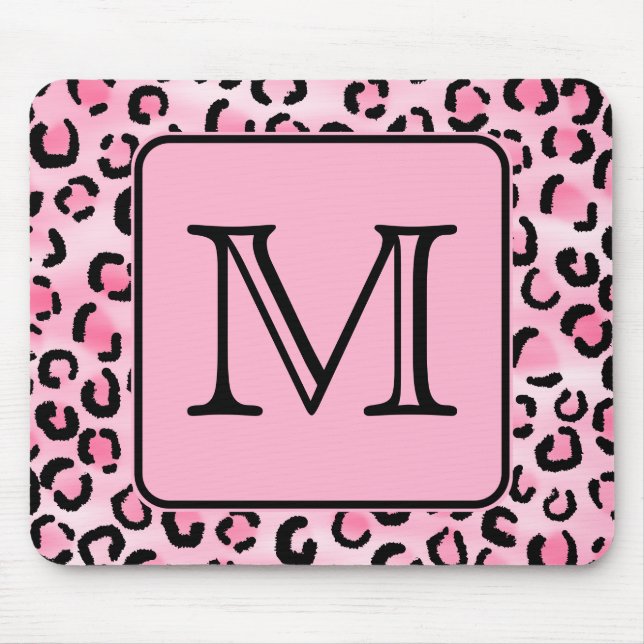 Tapis De Souris Monogramme fait sur commande. Copie noire et rose (Devant)