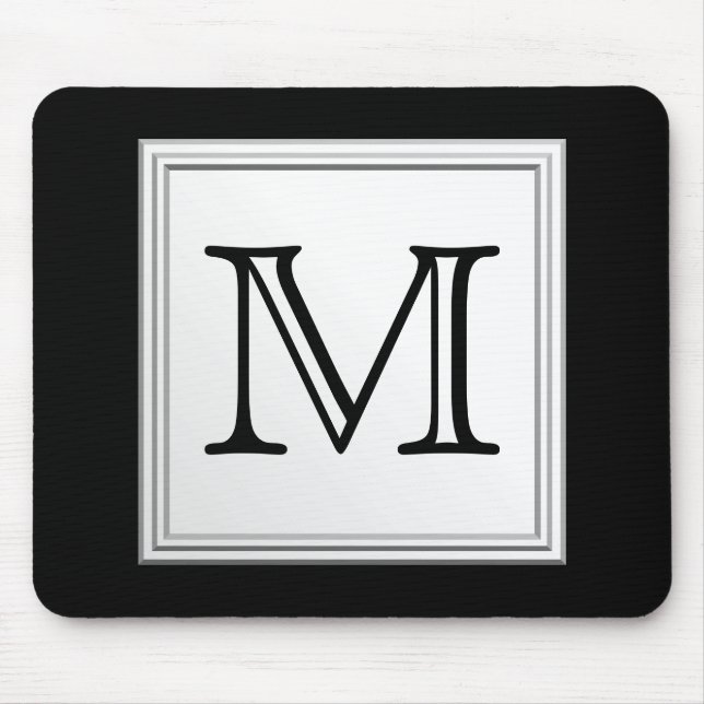 Tapis De Souris Monogramme fait sur commande imprimé. Gris noir et (Devant)