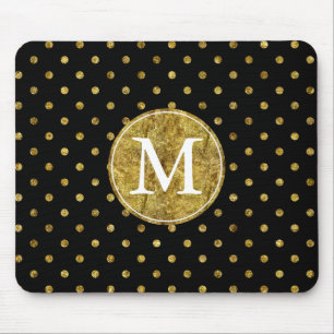 Tapis De Souris Monogramme fascinant et noir d'or chic de points