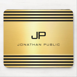 Tapis De Souris Monogramme Faux Gold Black Moderne Élégant Modèle