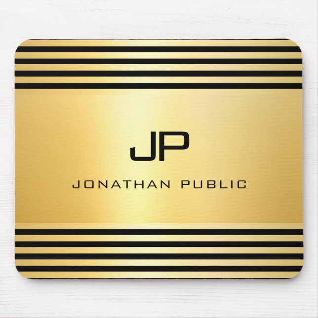 Tapis De Souris Monogramme Faux Gold Black Moderne Élégant Modèle (Devant)