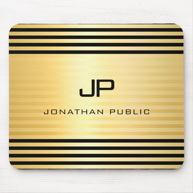 Tapis De Souris Monogramme Faux Or Noir Moderne Élégant (Devant)