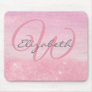 Tapis De Souris Monogramme Féminin Rose Ombré Paillettes Brillante