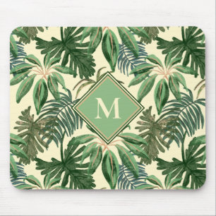 Tapis De Souris Monogramme Feuille de palme tropicale