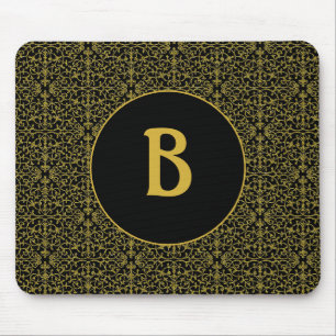 Tapis De Souris Monogramme filigrané noir et or