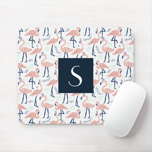 Tapis De Souris Monogramme flamant rose mignon (Avec souris)