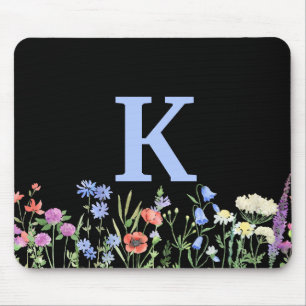 Tapis De Souris Monogramme Fleur sauvage aquarelle