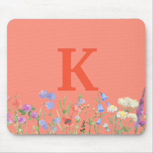 Tapis De Souris Monogramme Fleur sauvage aquarelle