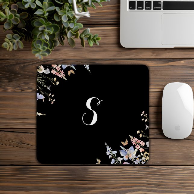 Tapis De Souris Monogramme Fleur sauvage multicolore d'été simple (Créateur téléchargé)