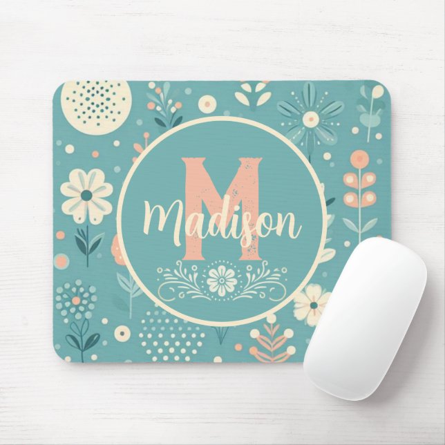 Tapis De Souris Monogramme Fleurs lunaires (Avec souris)