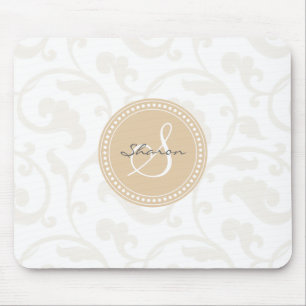 Tapis De Souris Monogramme floral beige girly élégant de motif
