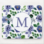 Tapis De Souris Monogramme floral bleu marine russe<br><div class="desc">Élégant Rustique Marine bleu Aquarelle Fleurs Motif Monogramme Souris</div>