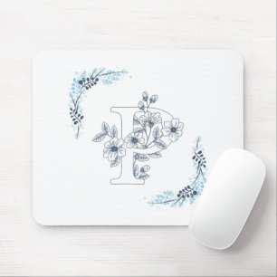 Tapis De Souris Monogramme floral bleu "P" calme
