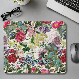 Tapis De Souris Monogramme Floral Botanique Rose Beige Vintage