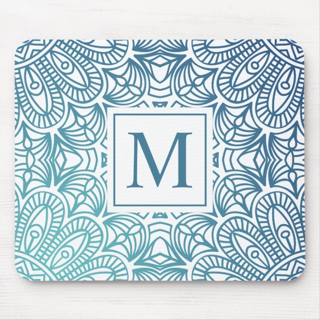 Tapis De Souris Monogramme floral élégant | Mousepad de mandala (Devant)