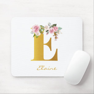 Tapis De Souris Monogramme floral faux or nom initial personnalise