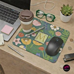 Tapis De Souris Monogramme Floral Fleur Botanique