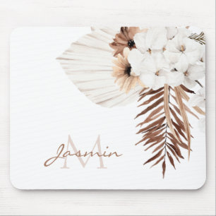 Tapis De Souris Monogramme Floral Herbe de Pampas Bohème Rustique