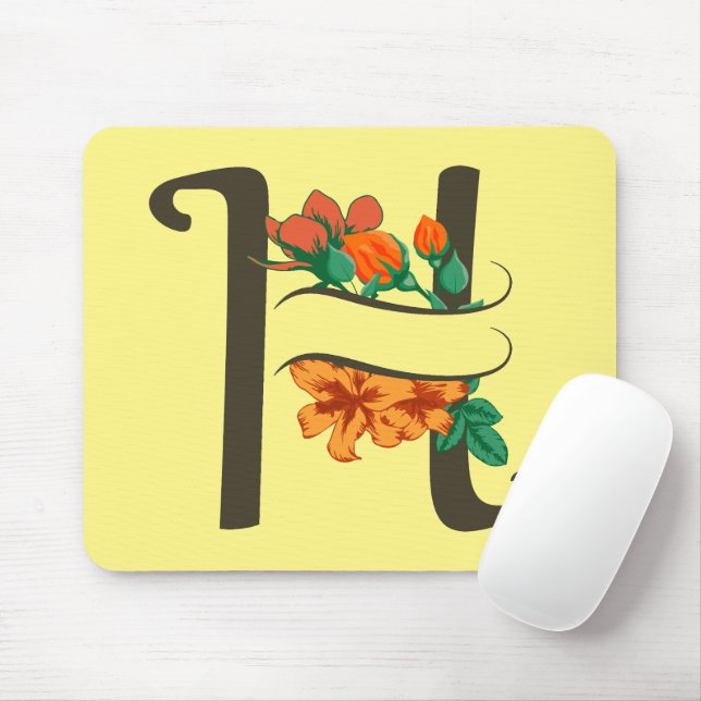 Tapis De Souris Monogramme floral lettre capitale H (Avec souris)