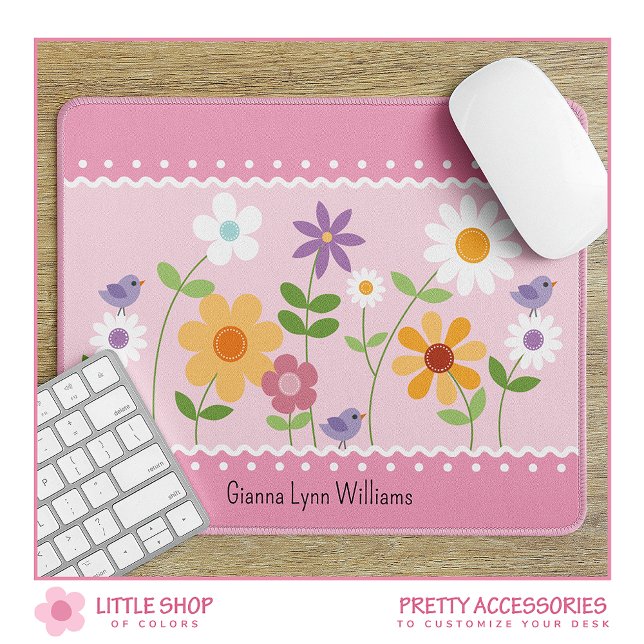 Tapis De Souris Monogramme floral rose et blanc (Créateur téléchargé)