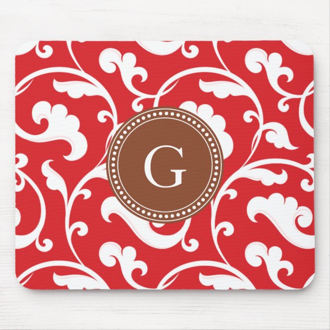 Tapis De Souris Monogramme floral rouge girly élégant de motif (Devant)