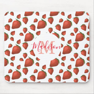 Tapis De Souris Monogramme fraise Nom initial