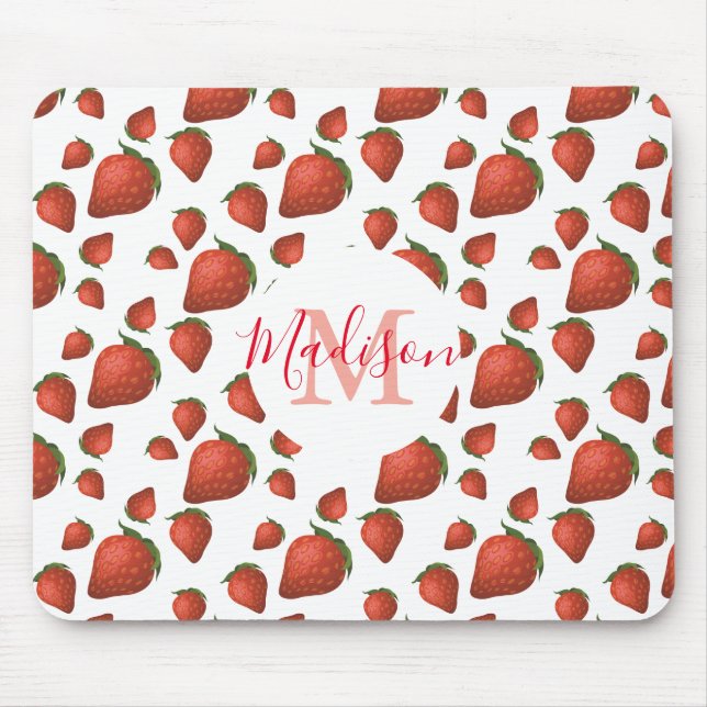Tapis De Souris Monogramme fraise Nom initial (Devant)