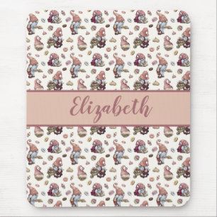 Tapis De Souris Monogramme Gnomes Baking Cupcakes Donuts Pink Scri