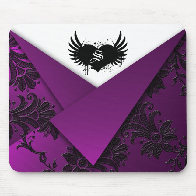 Tapis De Souris Monogramme gothique Violet et noir Baroque Mousepa (Devant)
