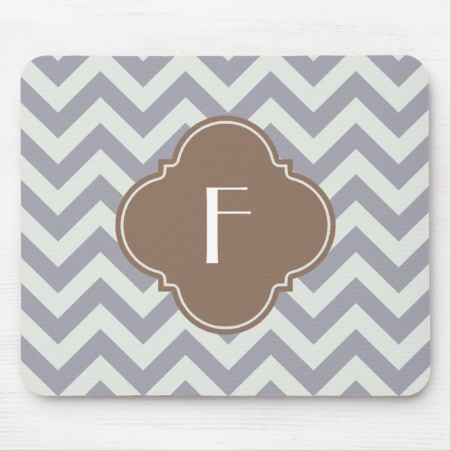 Tapis De Souris Monogramme gris-clair de coutume de Chevron (Devant)