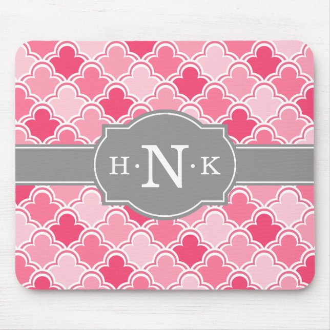 Tapis De Souris Monogramme gris Motif de pétoncle rose (Devant)