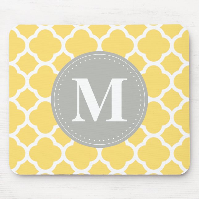 Tapis De Souris Monogramme gris Motif Quatrefoil jaune (Devant)