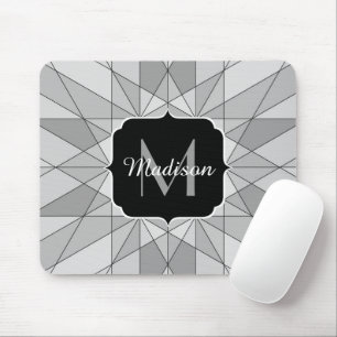 Tapis De Souris Monogramme gris noir blanc Motif Triangle Mosaïque