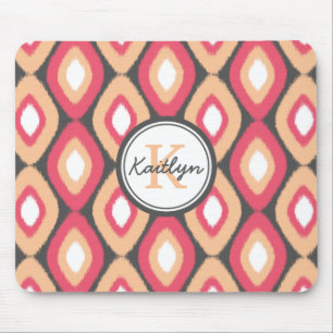 Tapis De Souris Monogramme Ikat Diamonds Motif gris rose