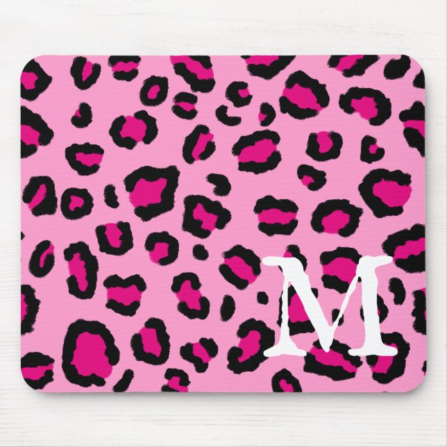 Tapis De Souris Monogramme Imprimé Léopard Rose Chaud (Devant)