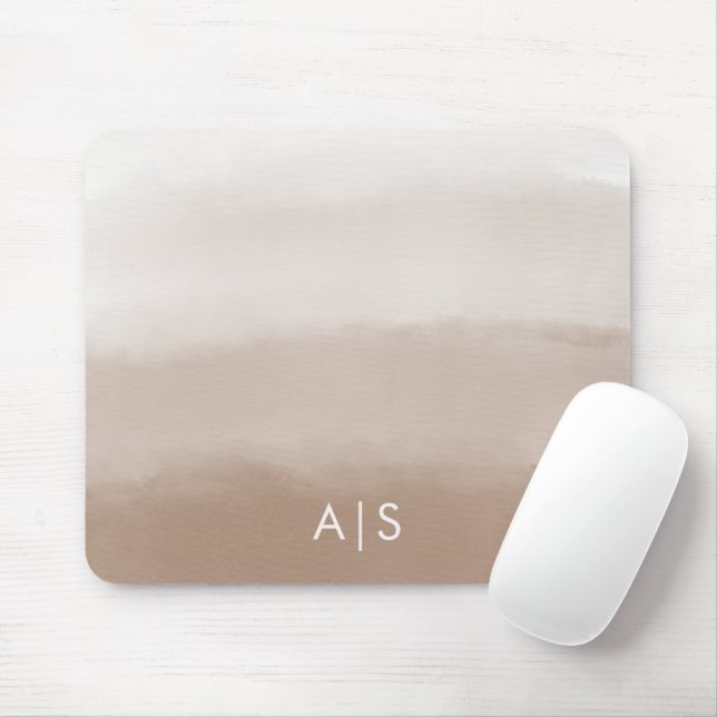 Tapis De Souris Monogramme Initial Aquarelle Champignon Brun Ombre (Avec souris)