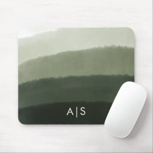 Tapis De Souris Monogramme Initial Aquarelle Jungle Vert Ombre