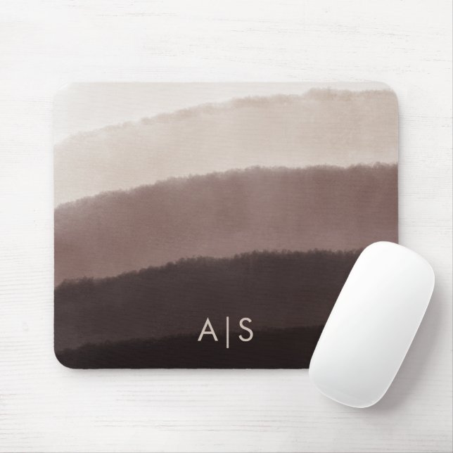 Tapis De Souris Monogramme Initial Aquarelle Ombre Brun Noix (Avec souris)