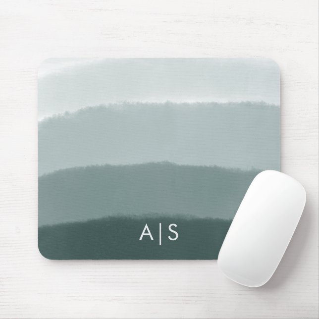 Tapis De Souris Monogramme Initial Aquarelle Ombre Épicéa Limé (Avec souris)