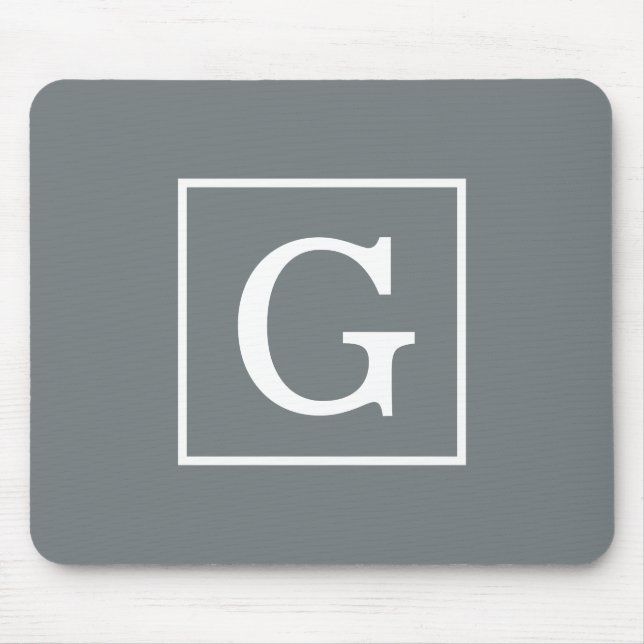 Tapis De Souris Monogramme Initial Cadre Gris Charbon Blanc (Devant)