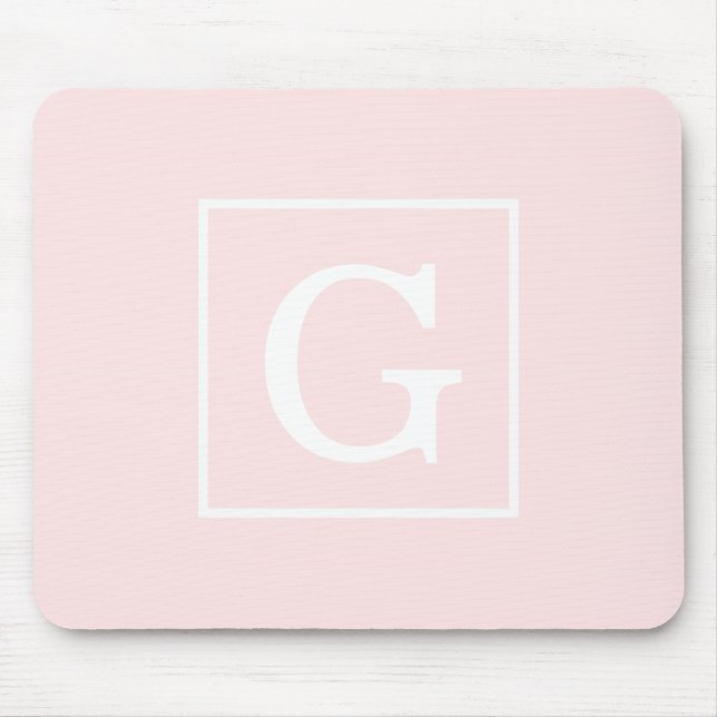 Tapis De Souris Monogramme Initial Cadre Rose Clair Blanc (Devant)