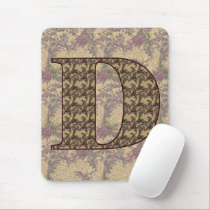 Tapis De Souris Monogramme Initial D Élégant Floral Mousepad