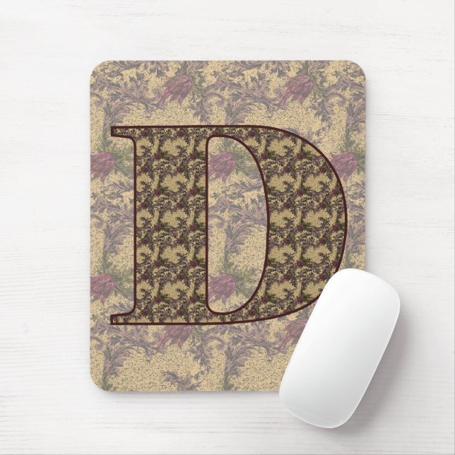 Tapis De Souris Monogramme Initial D Élégant Floral Mousepad (Avec souris)