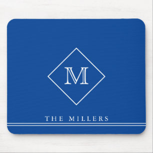 Tapis De Souris Monogramme initial de diamant, bleu personnalisé